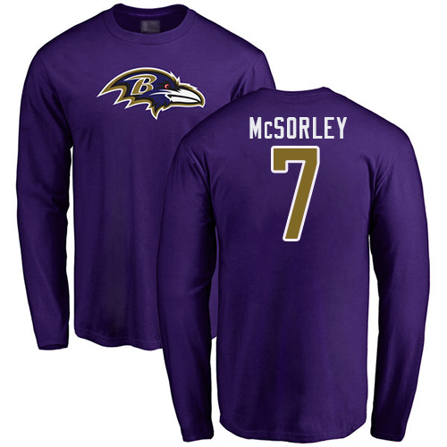 Men Baltimore Ravens Purple Trace McSorley Name and Number Logo NFL Football #7 Long Sleeve T Shirt